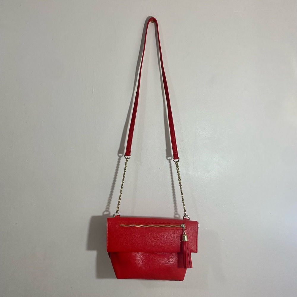 Express Red Faux Leather Crossbody Bag
